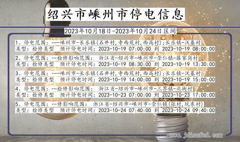 浙江省绍兴嵊州停电通知