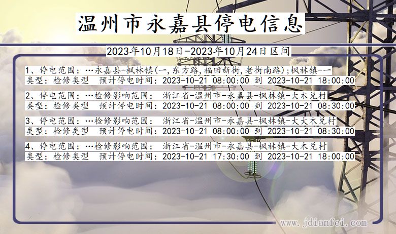 浙江省温州永嘉停电通知