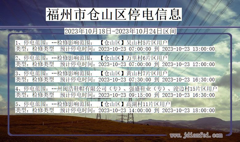 福建省福州仓山停电通知