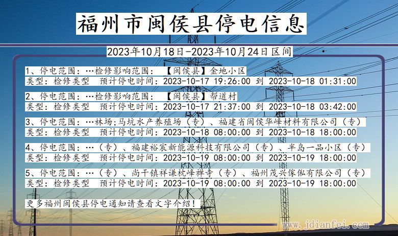 福建省福州闽侯停电通知