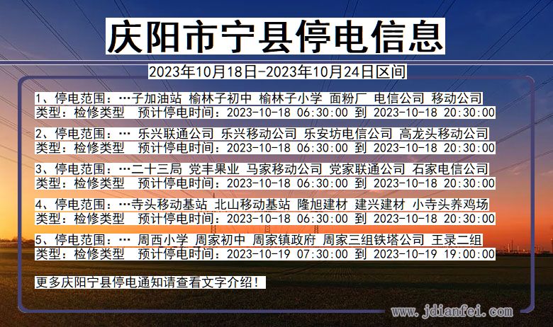 甘肃省庆阳宁县停电通知