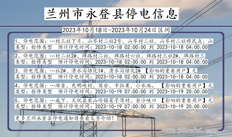 甘肃省兰州永登停电通知