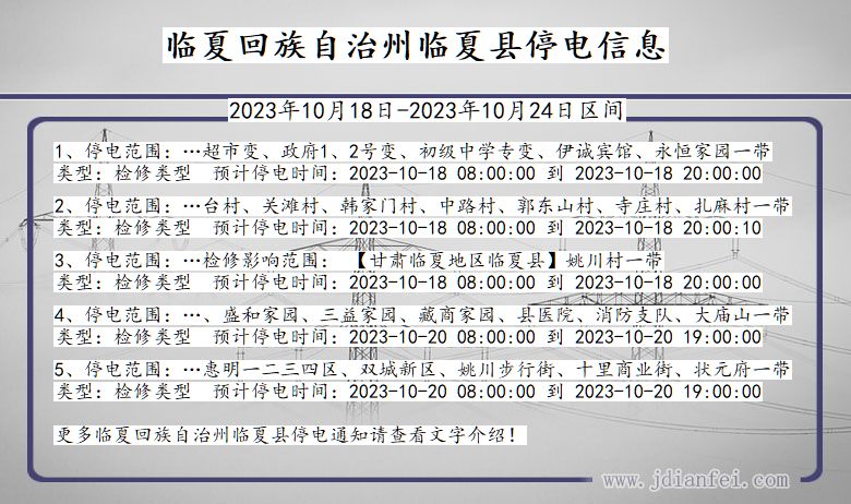 甘肃省临夏回族自治州临夏停电通知