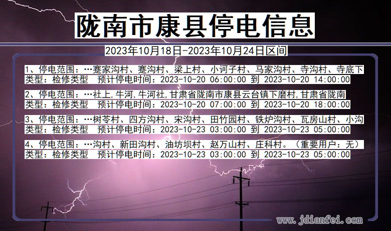 甘肃省陇南康县停电通知