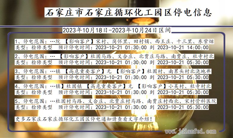 河北省石家庄石家庄循环化工园停电通知