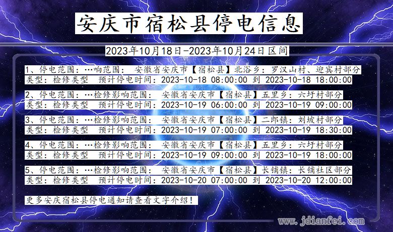 安徽省安庆宿松停电通知