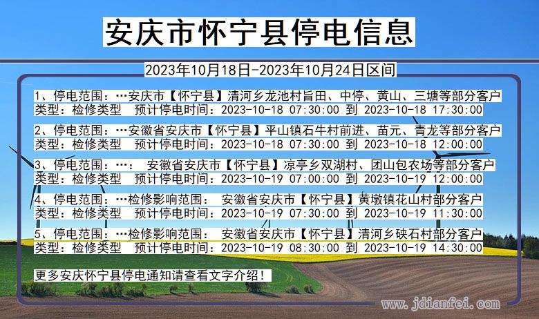 安徽省安庆怀宁停电通知