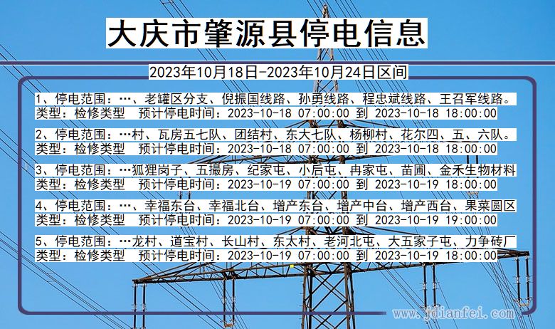 黑龙江省大庆肇源停电通知