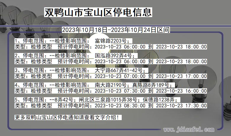 黑龙江省双鸭山宝山停电通知