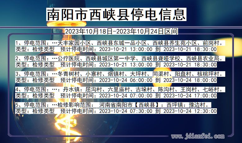 南阳西峡停电通知 河南省南阳西峡停电通知