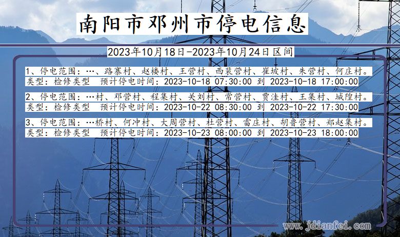 河南省南阳邓州停电通知