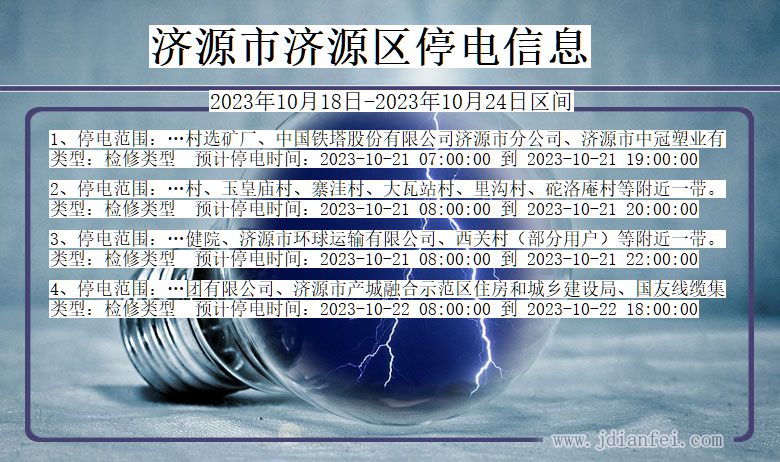 河南省济源济源停电通知