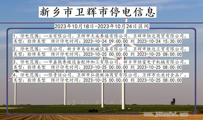 河南省新乡卫辉停电通知