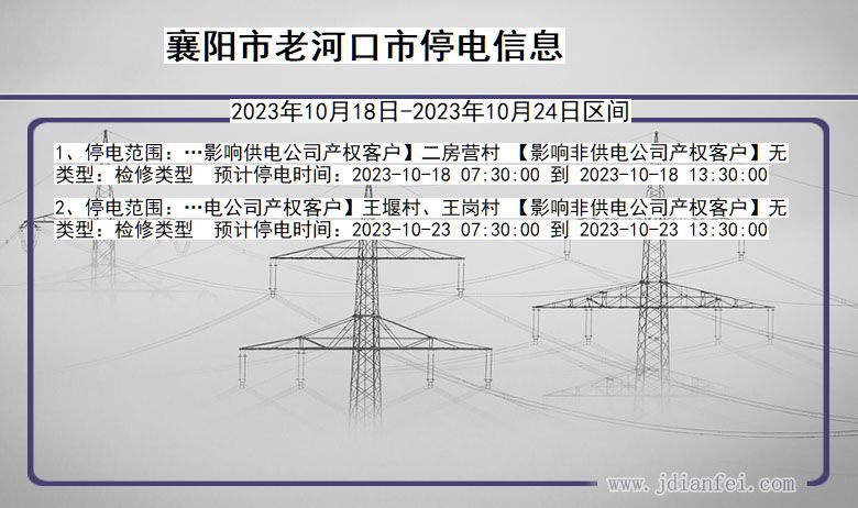 湖北省襄阳老河口停电通知