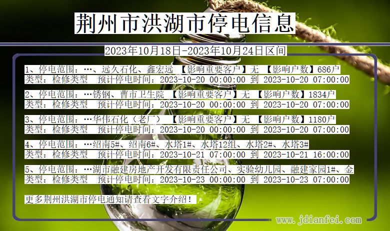 荆州洪湖停电通知 湖北省荆州洪湖停电通知