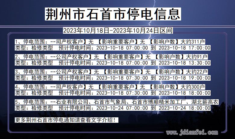 湖北省荆州石首停电通知