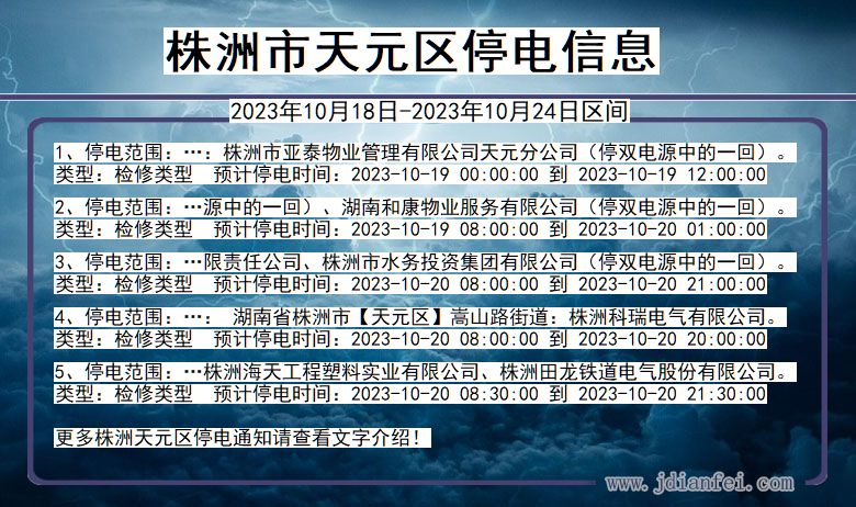 湖南省株洲天元停电通知