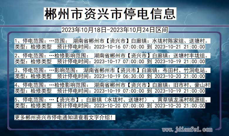 湖南省郴州资兴停电通知