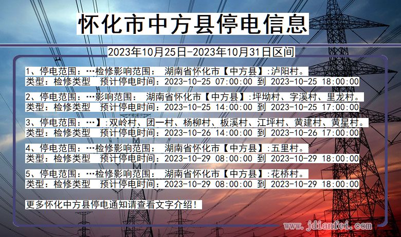 湖南省怀化中方停电通知