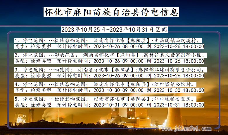 湖南省怀化麻阳苗族自治停电通知