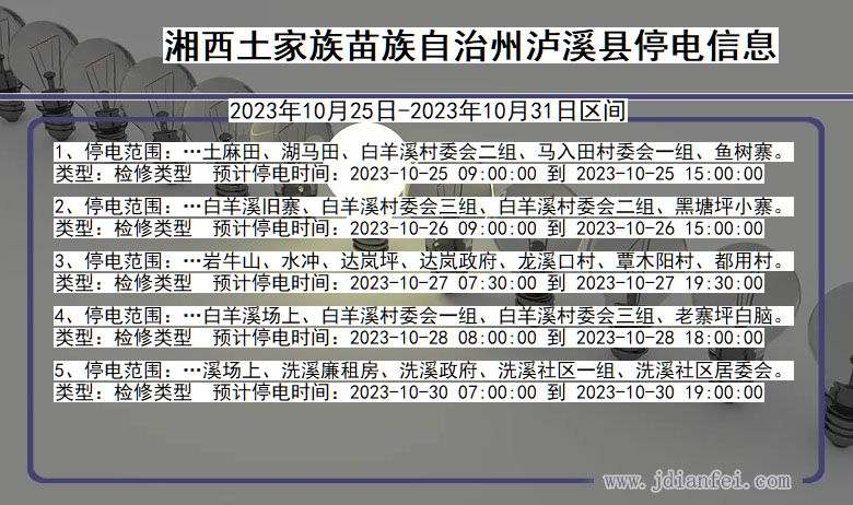 湖南省湘西泸溪停电通知