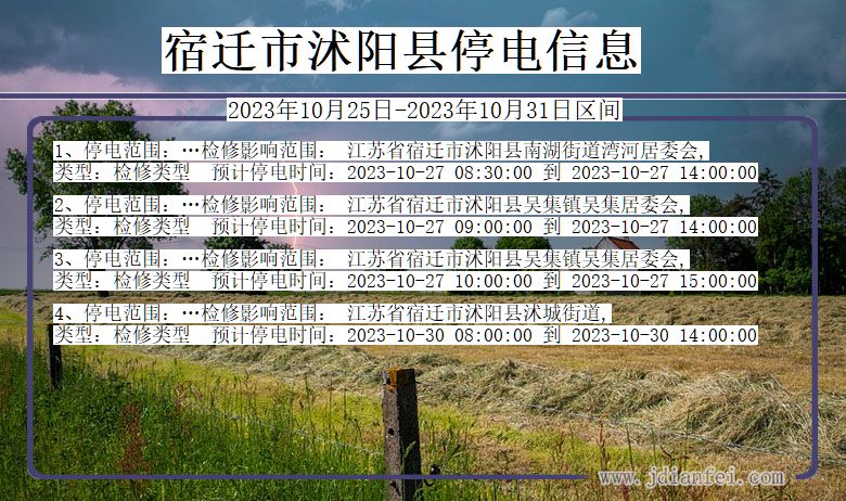 江苏省宿迁沭阳停电通知