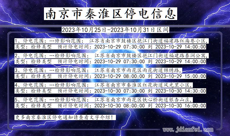 南京秦淮停电通知 江苏省南京秦淮停电通知