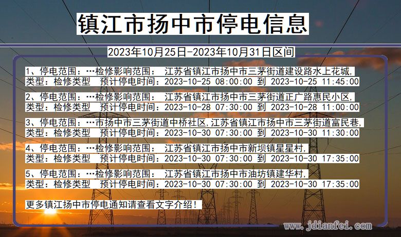 江苏省镇江扬中停电通知