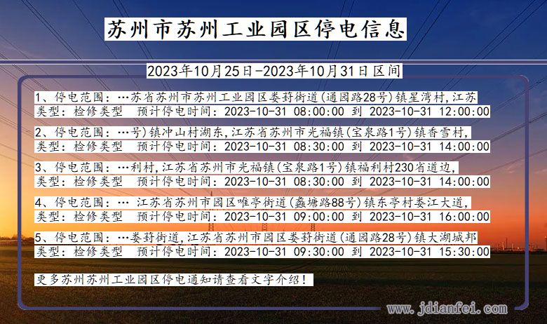 江苏省苏州苏州工业园停电通知