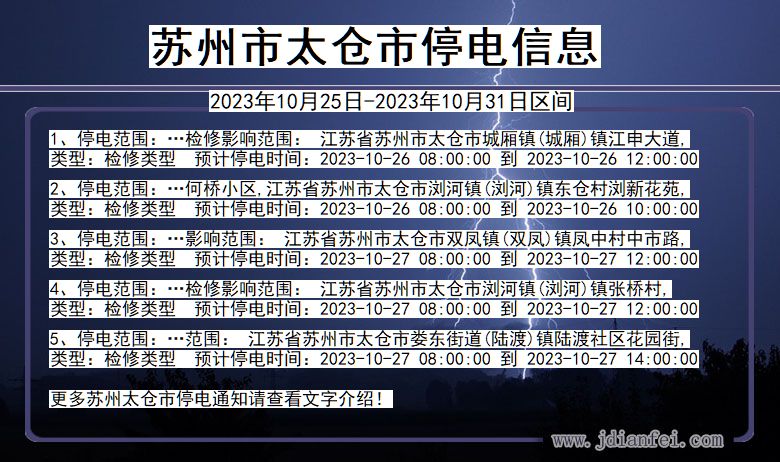 江苏省苏州太仓停电通知