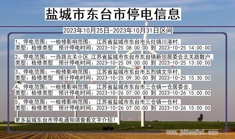 江苏省盐城东台停电通知