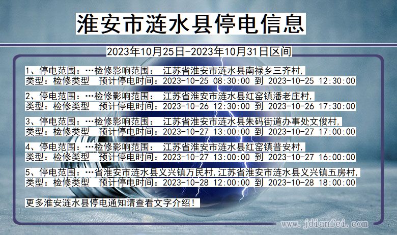 江苏省淮安涟水停电通知