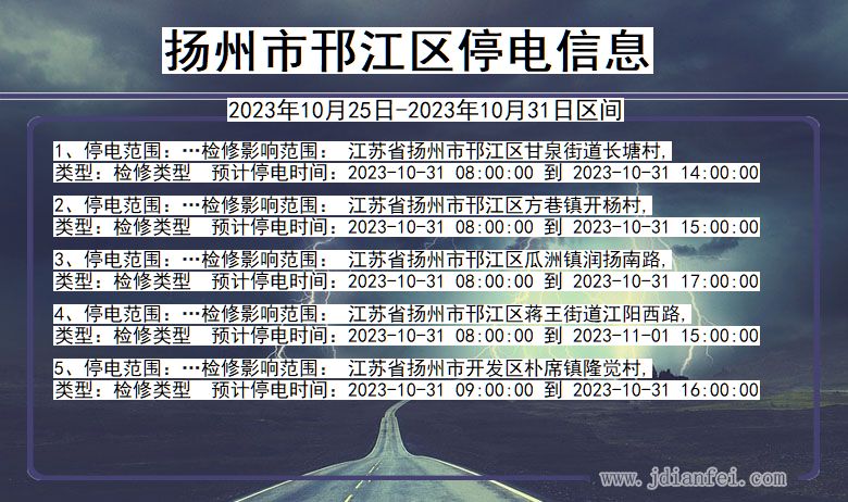 江苏省扬州邗江停电通知