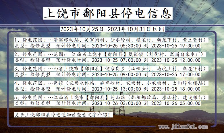 上饶鄱阳停电通知 江西省上饶鄱阳停电通知