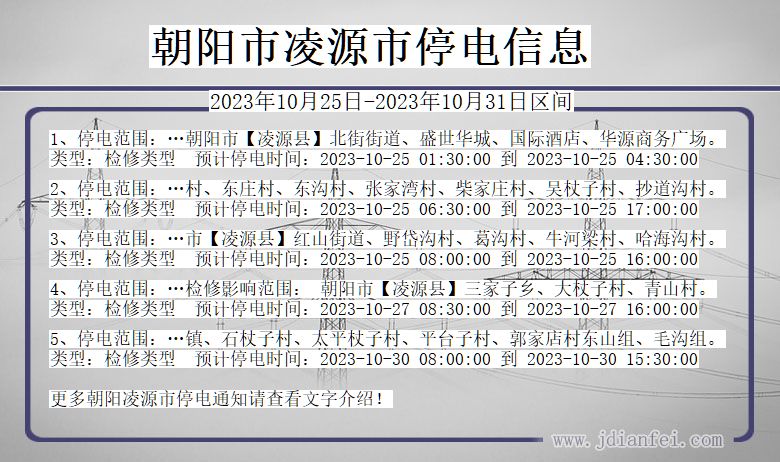 辽宁省朝阳凌源停电通知