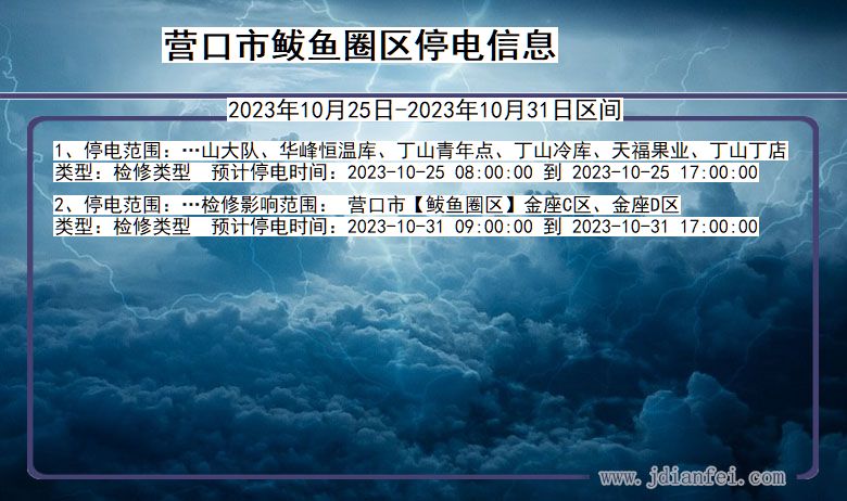 辽宁省营口鲅鱼圈停电通知