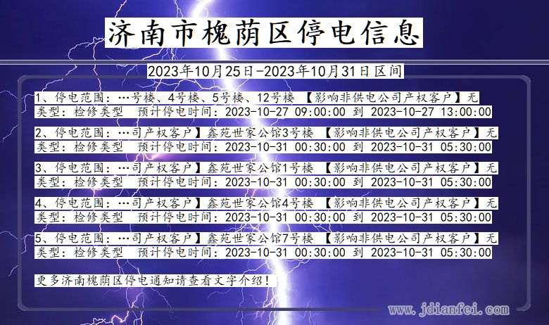 山东省济南槐荫停电通知