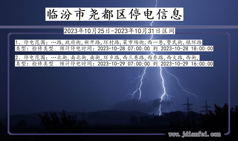 山西省临汾尧都停电通知