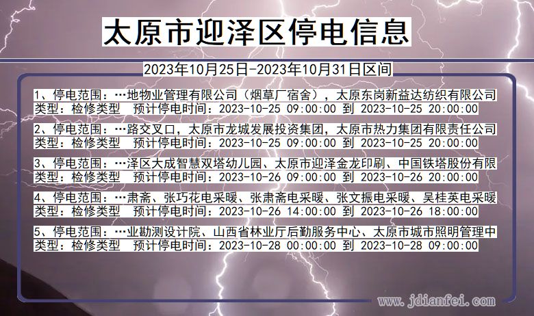 山西省太原迎泽停电通知