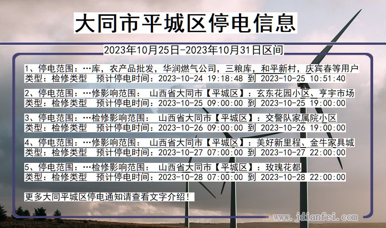 山西省大同平城停电通知