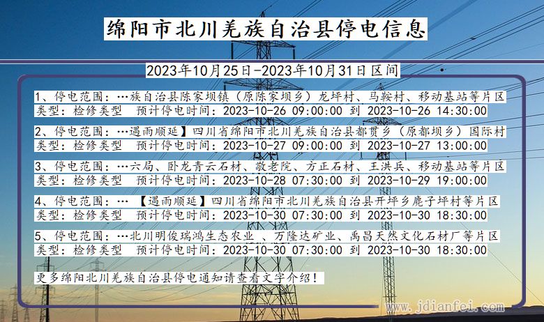 四川省绵阳北川羌族自治停电通知