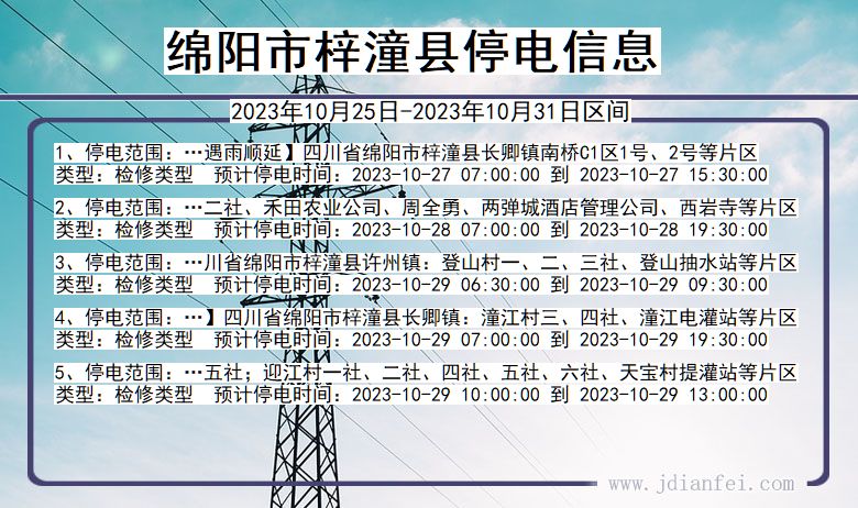 四川省绵阳梓潼停电通知