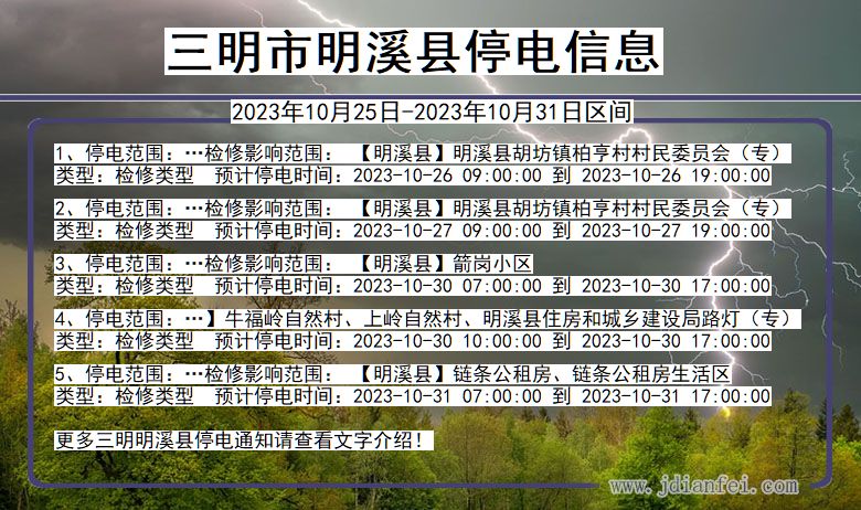 福建省三明明溪停电通知