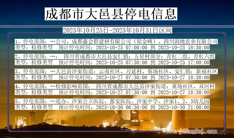 四川省成都大邑停电通知