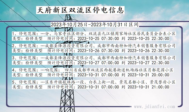 四川省天府新区双流停电通知