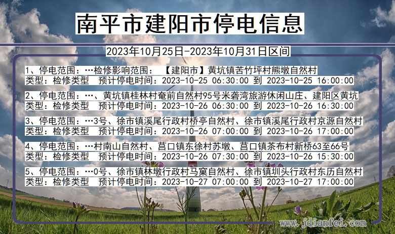 福建省南平建阳停电通知