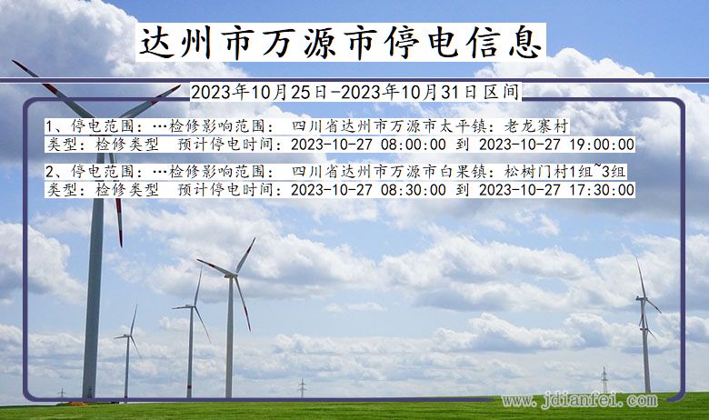 四川省达州万源停电通知