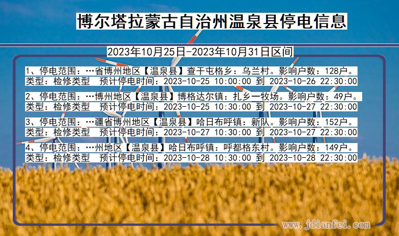 新疆维吾尔自治区博尔塔拉蒙古自治州温泉停电通知