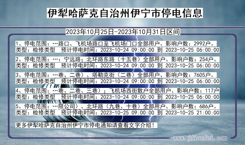 新疆维吾尔自治区伊犁哈萨克自治州伊宁停电通知