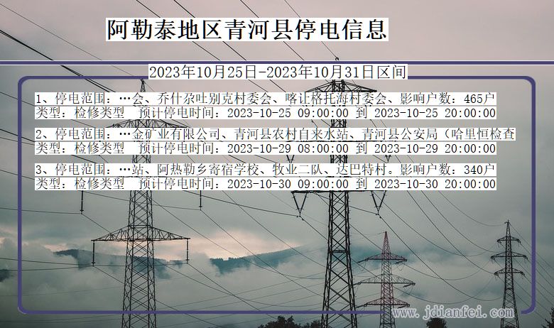 新疆维吾尔自治区阿勒泰地区青河停电通知